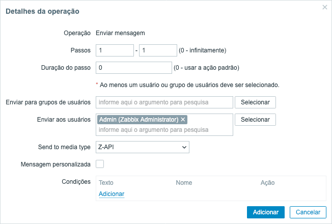 Configuração da Operação