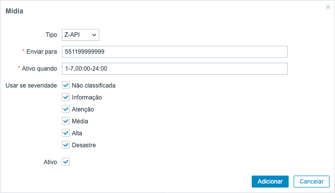 Configuração de nova Mídia